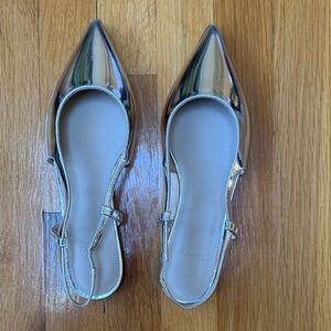 Brand new Theory Metallic Silver Pointed Slingback Flats